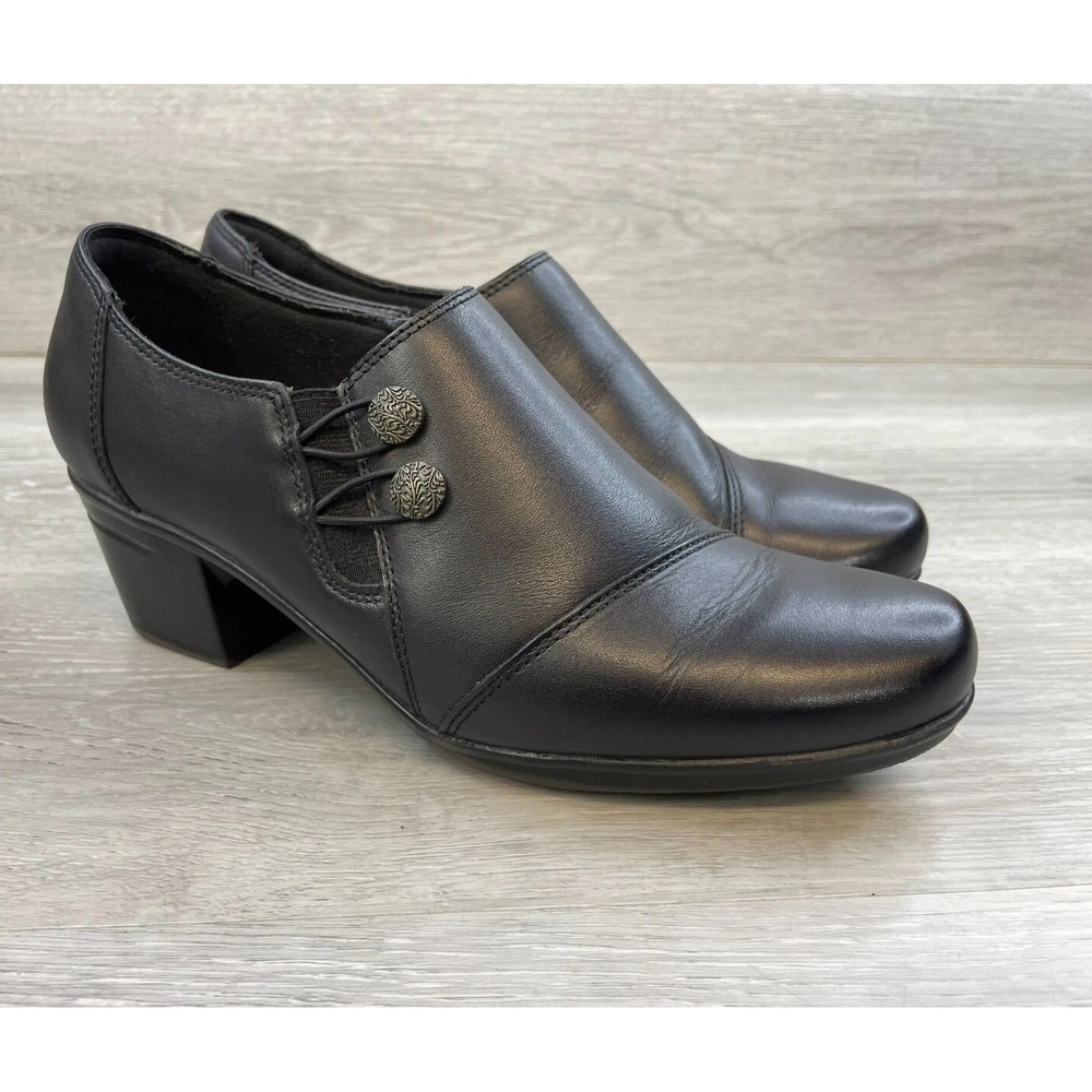 Clarks Emslie Warren Women's‎ Loafer Shoes Slip-On Leather US 9.5W Black Shoes